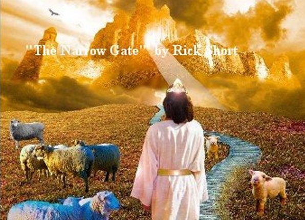The Narrow Gate, a digital painting of Jesus walking along the narrow gate to Heaven by Rick Short