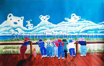 Hide and Seek - A group of young children play hide and seek at a beach seeing their favorite animals, pets and toys take form in the clouds