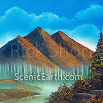 An original Landscape painting with three mountain peaks
